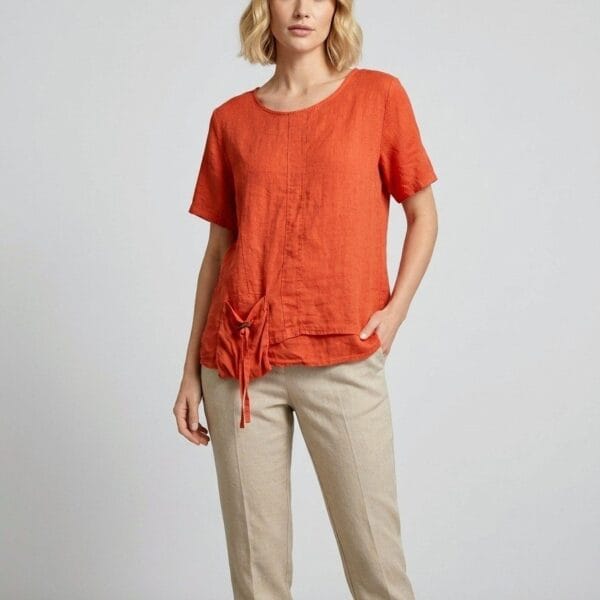 Terracotta Tie-Front Linen Tee