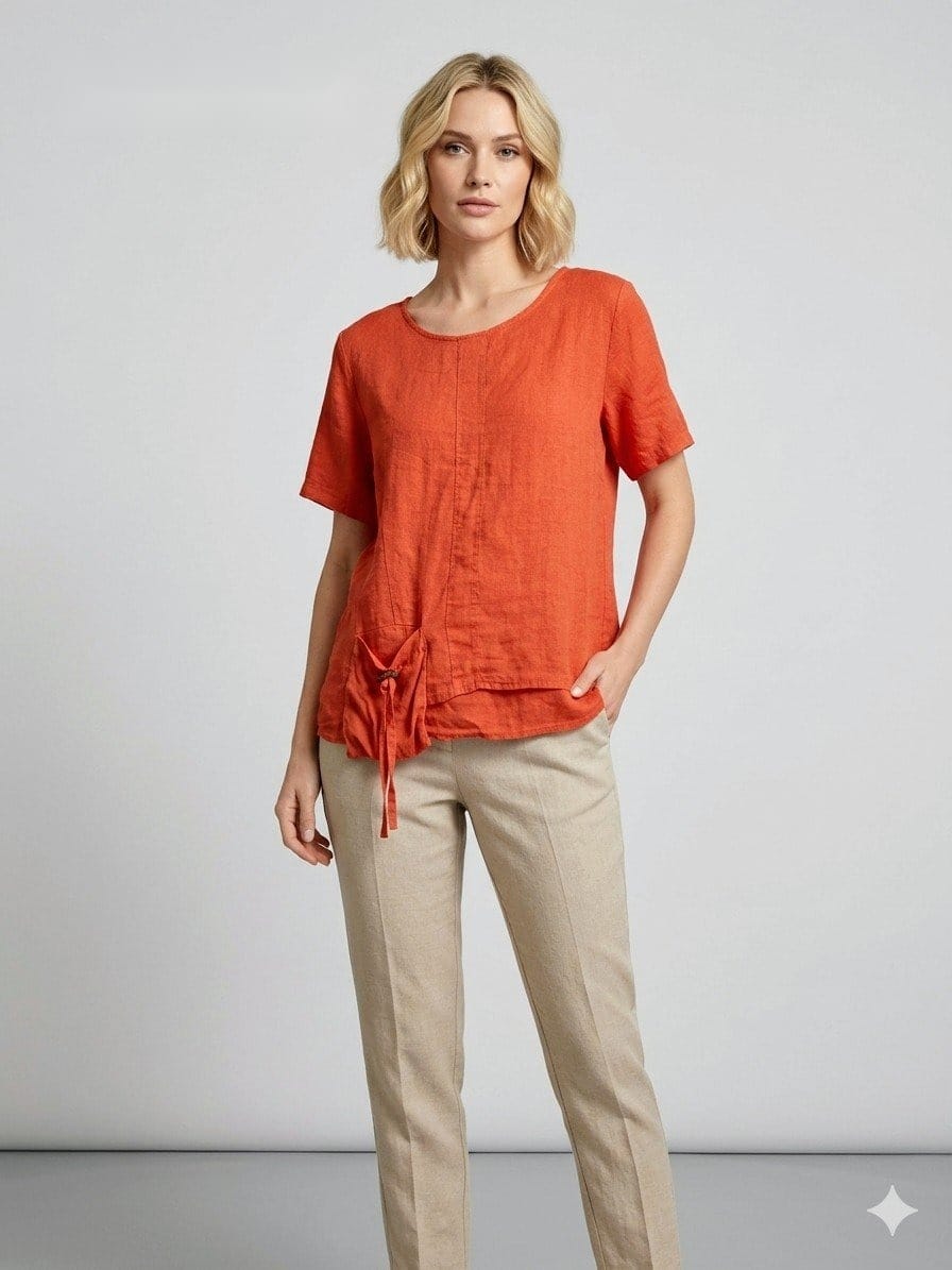 Terracotta Tie-Front Linen Tee