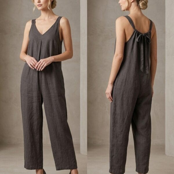 Charcoal Linen Elegance Jumpsuit