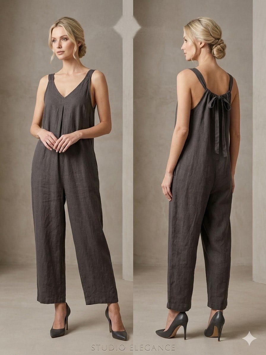 Charcoal Linen Elegance Jumpsuit