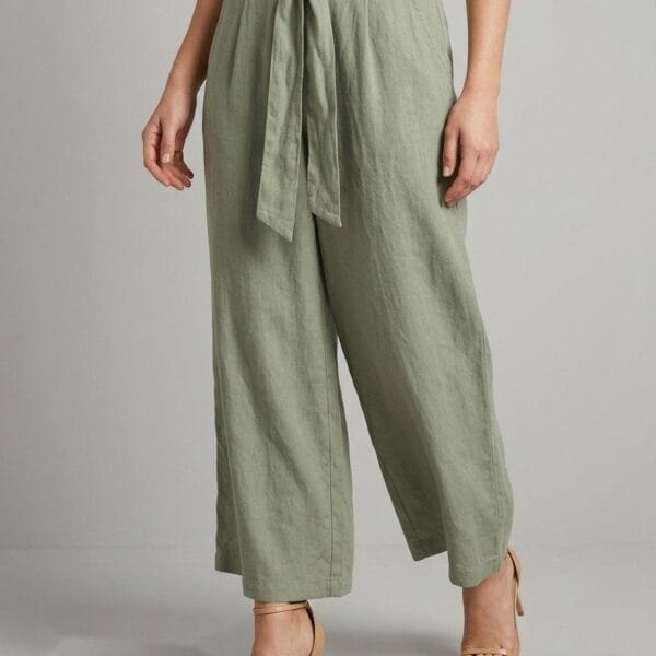Sage Linen Wrap Waist Culotte Pants