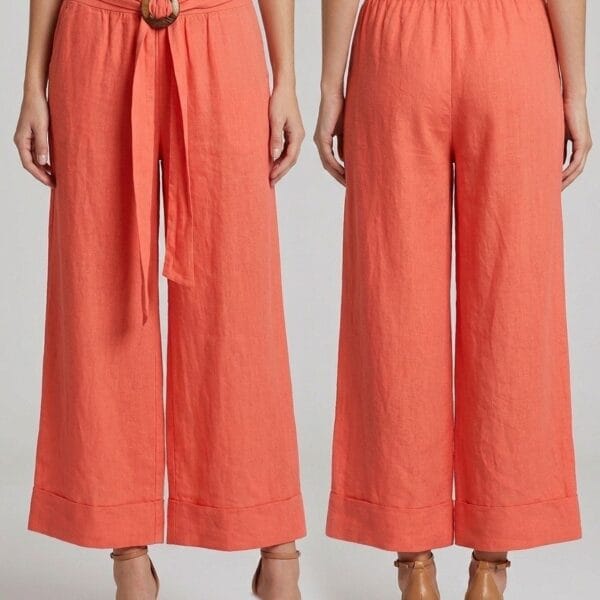 Coral Linen Wide-Leg Culotte Pants