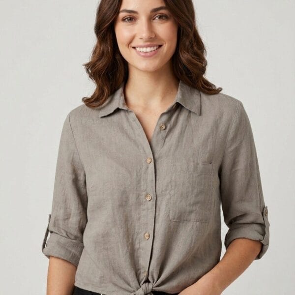 Tuscan Taupe Linen Tie-Front Shirt
