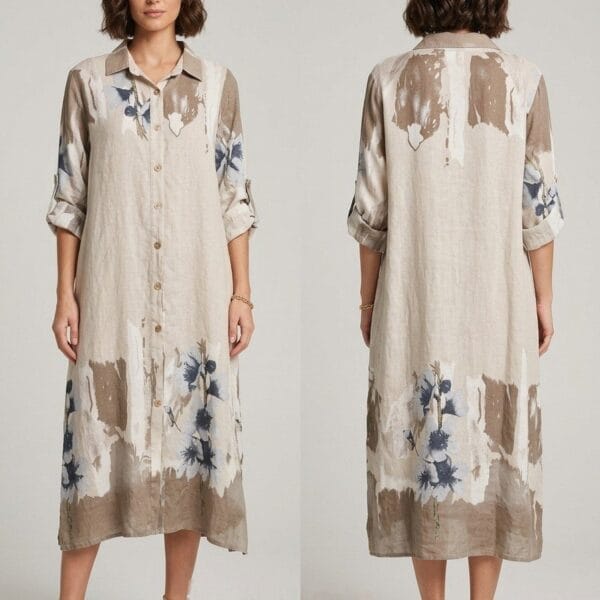 Watercolor Floral Linen Shirt Dress