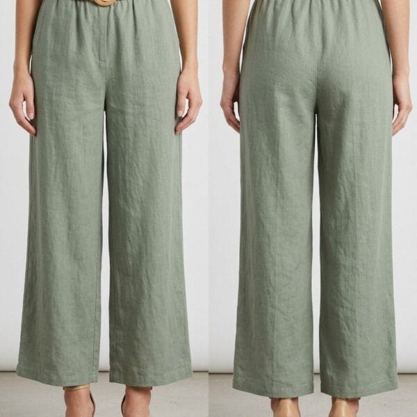 Sage Linen Palazzo Pants with Woven Belt