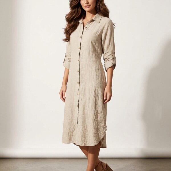 Tuscan Linen Shirt Dress in Natural