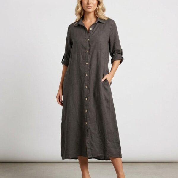 Charcoal Linen Shirt Dress