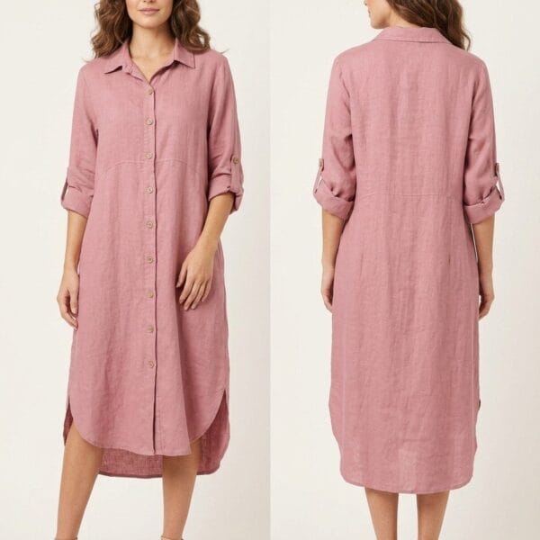 Dusty Rose Linen Button-Down Shirt Dress