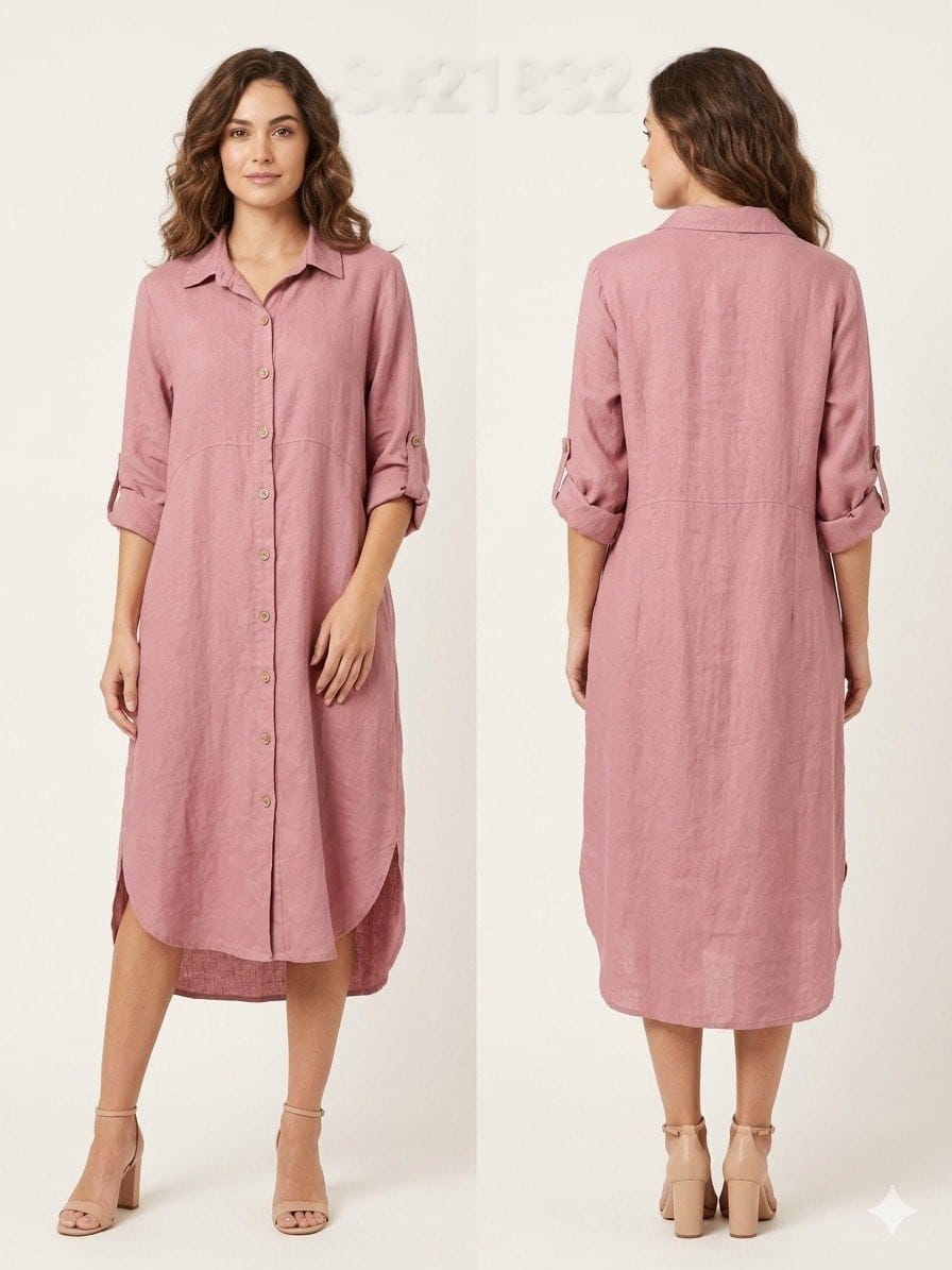 Dusty Rose Linen Button-Down Shirt Dress