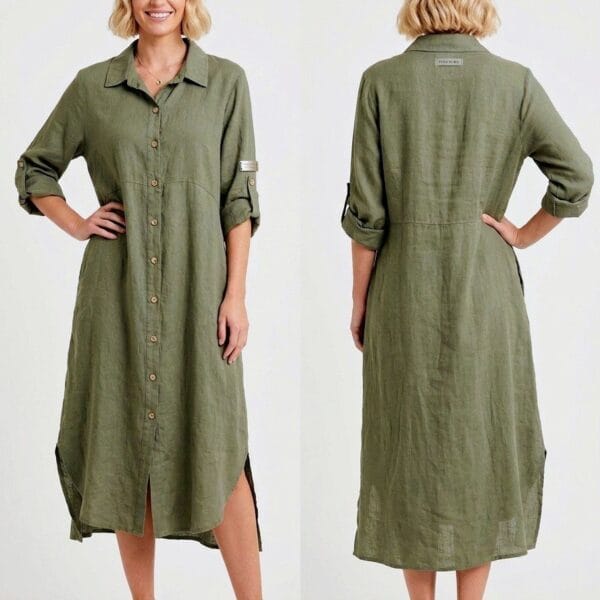 Sage Linen Shirt Dress