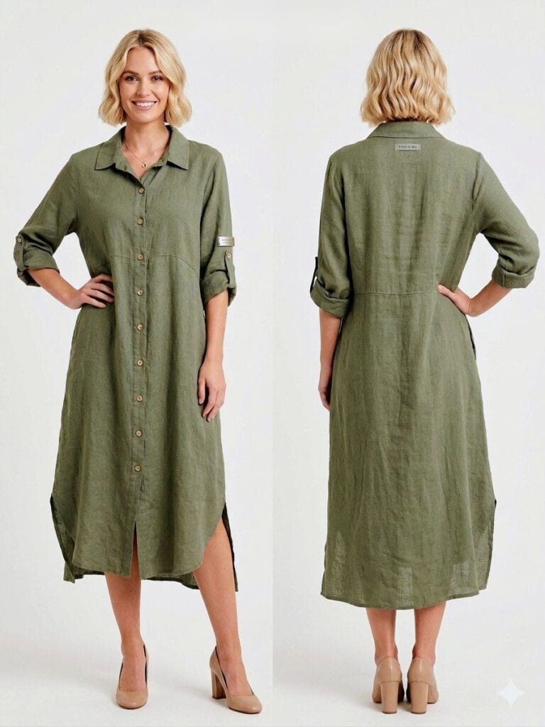 Sage Linen Shirt Dress