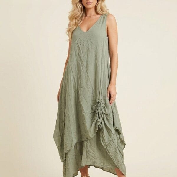 Sage Whisper Linen Slouch Dress