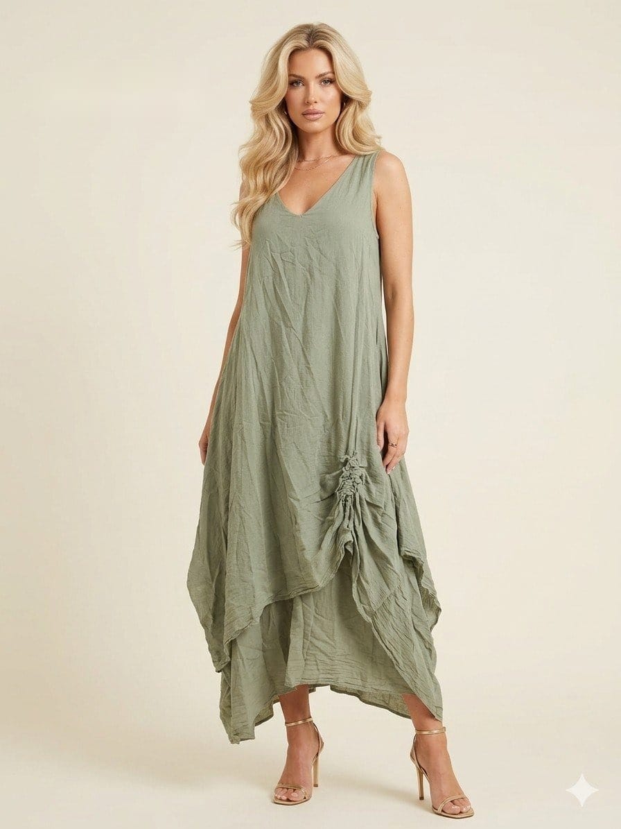 Sage Whisper Linen Slouch Dress