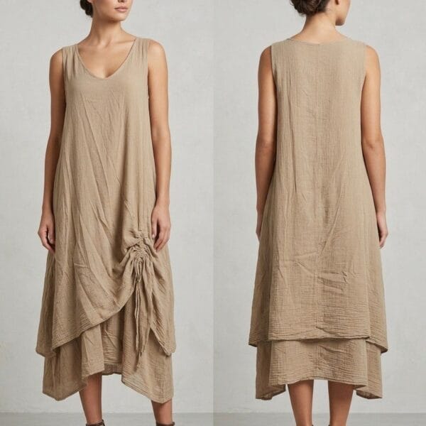 Tuscan Drape Linen Layered Dress
