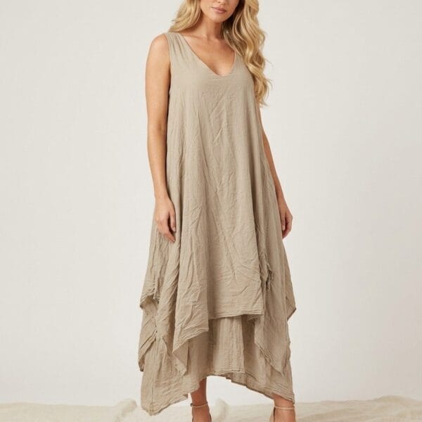 Ethereal Linen Layered Drape Dress