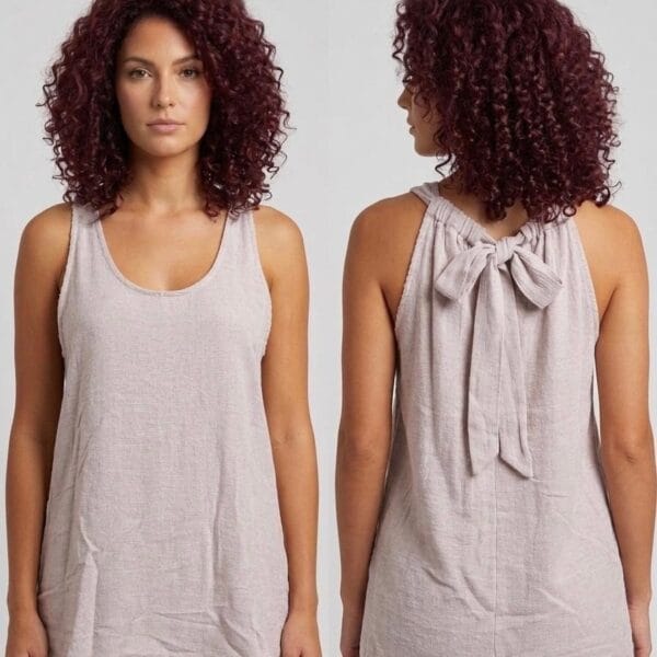 Burgundy Linen Bow-Back Tank Top