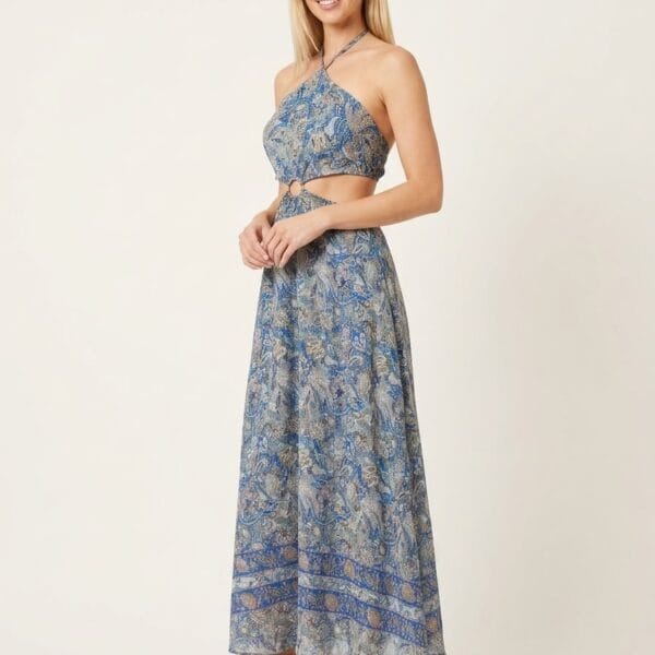 Cornflower Blue Cutout Halter Maxi Dress