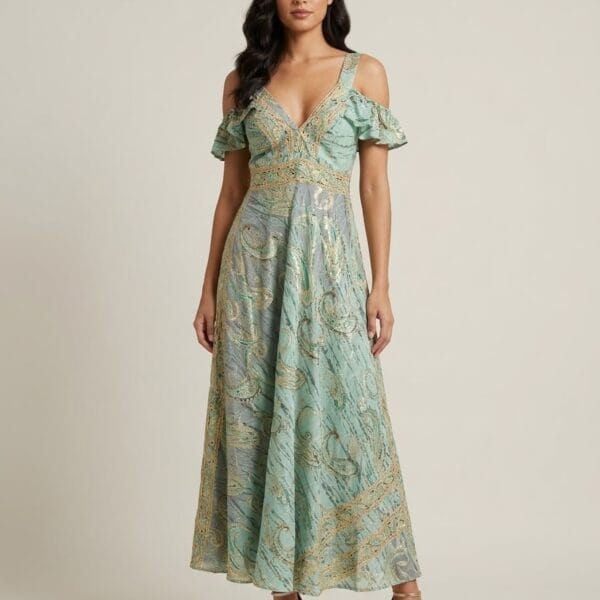 Sage Mint Cold-Shoulder Maxi Dress