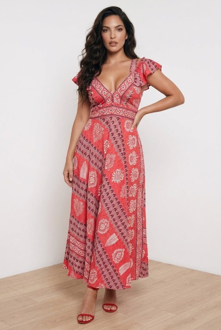Coral Bandana Cold-Shoulder Maxi Dress