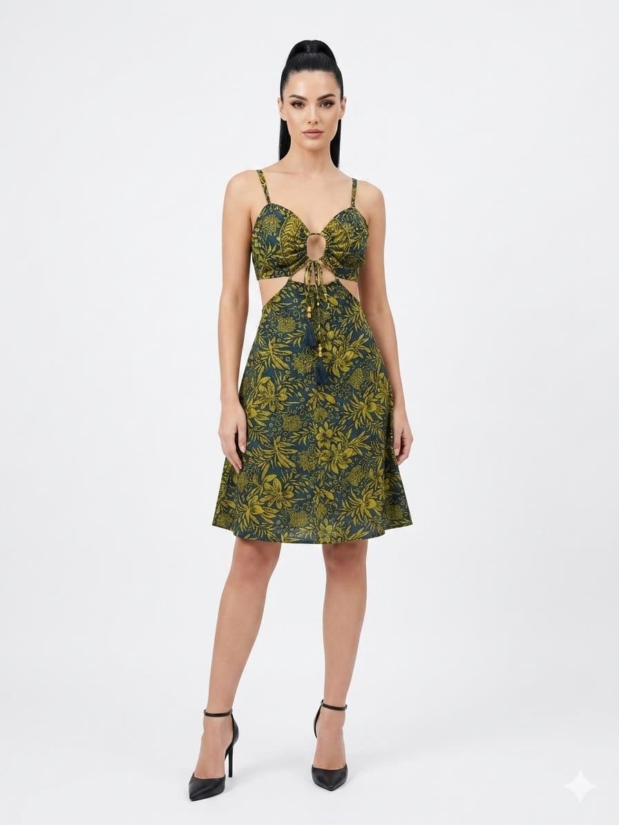 Olive Bloom Keyhole Cutout Cami Dress