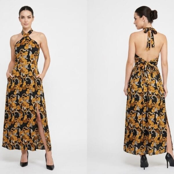 Versailles Baroque Halter Maxi Dress