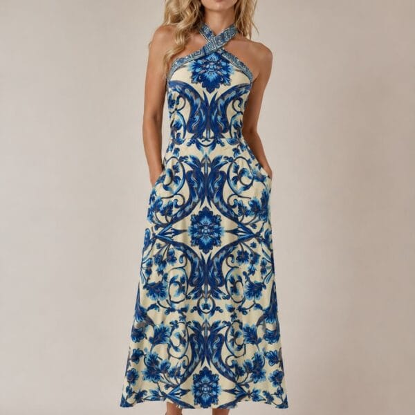 Porcelain Blue Halter Maxi Dress