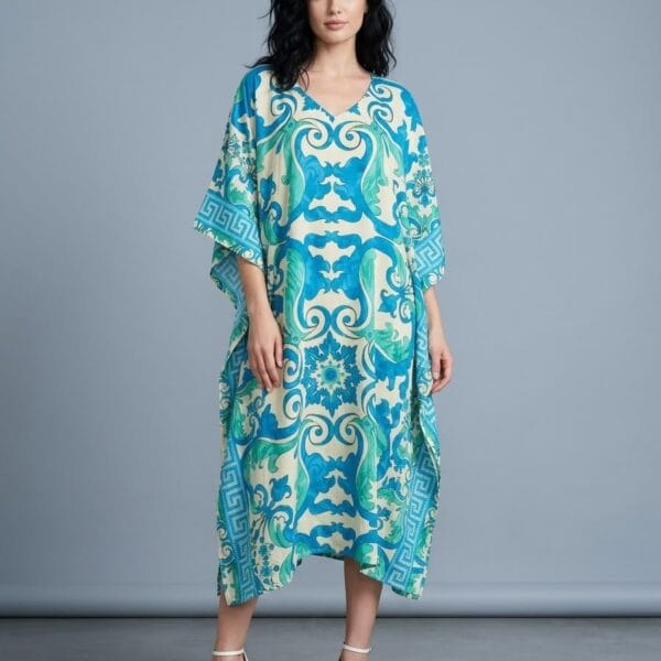 Aqua Baroque V-Neck Kaftan Maxi Dress