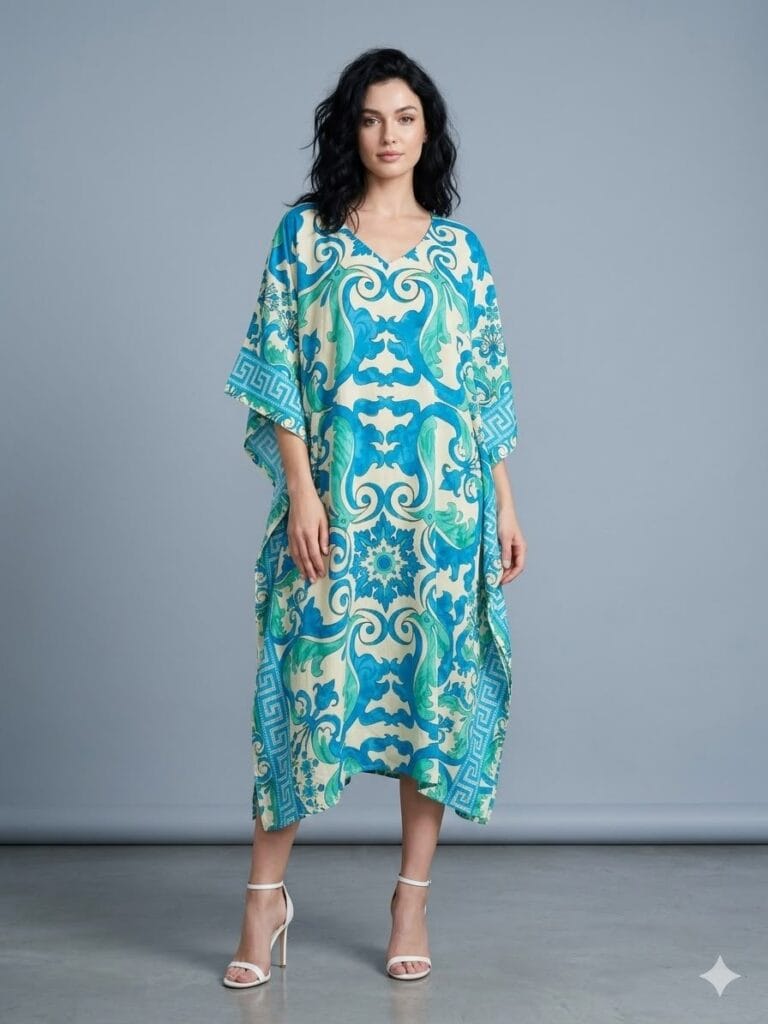 Aqua Baroque V-Neck Kaftan Maxi Dress