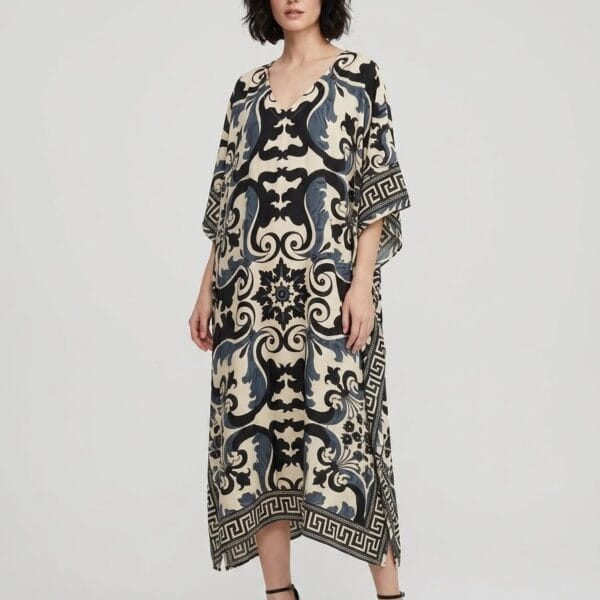 Onyx Baroque V-Neck Kaftan Maxi Dress